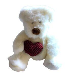 Russ Berrie & Co. Bear Hugs Plush White Teddy Bear Red Heart 7.5" Sitting